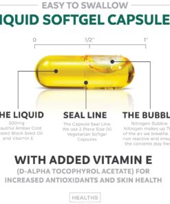 Black Seed Oil - 120 Softgel Capsules Skin Health (Non-GMO & Vegan) Cold-Pressed Nigella Sativa Producing Pure Black Cumin Seed Oil with Vitamin E - 500mg Each, 1000mg Per 2 Capsule Serving Capsules (120 Count) 24 71Gf eoGeML