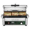 Waring Commercial WPG250 Panini Supremo® Large Panini Grill, Pancake drip Crepe Batter PANINI, 120V, 5-15 Phase Plug Ribbed Surface | 120V | Single Control | Batter Drip Pan