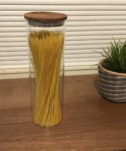 KKC HOME ACCENTS Tall Borosilicate Glass Spaghetti Storage Jar,Pasta Canister,Noodle Holder,Sealed Container with Wooden Lid,63 Fluid Ounces 63floz 13 71GfzRdlXHL