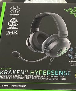 Razer Kraken V3 HyperSense Wired USB Gaming Headset w/Haptic Technology: Triforce Titanium 50mm Drivers - THX Spatial Audio - Hybrid Fabric & Leatherette Memory Foam Cushions - Detachable Mic 72 71GgUcFvJL