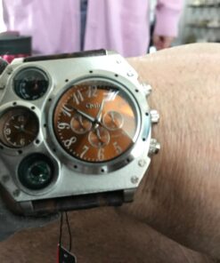 Oulm Compass Outdoor Sports Watches Analog Dark Brown Leather Strap Four Sub-dials Men Watch 18 71GgiX8rbtL