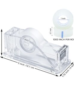 2-Piece Acrylic Tape Dispenser Desk Set - Durable, Stylish, and Versatile for Home, Office, or School - Fits Standard, Large, and Extra Large Tape Rolls - Desktop Convenience for Easy Organizing transparent 32 71GgyN2w pL