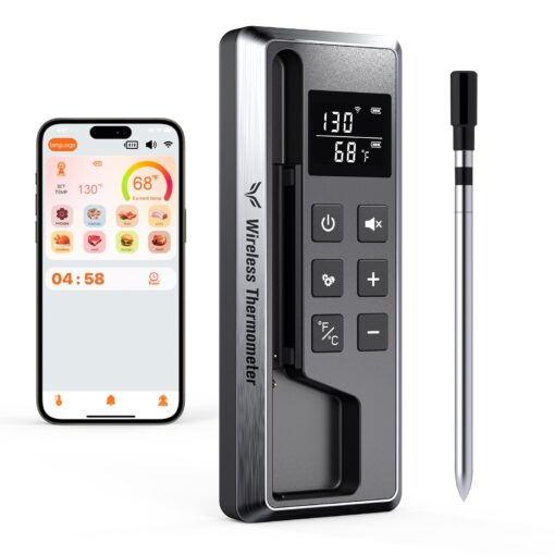 Paneceia Wireless Meat Thermometer Digital, 800FT Long Range Bluetooth Cooking Thermometer, Food Thermometer for Remote Monitoring of Grill, Oven, Smoker, Air Fryer, Rotisserie, iOS & Android App