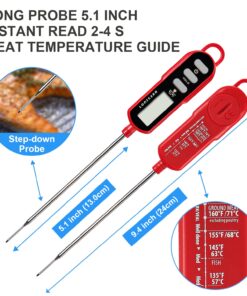 Lonicera Instant Read Digital Meat Thermometer for Food, Bread Baking, Water and Liquid. Waterproof and Long Probe with Meat Temp Guide for Cooking, Display with Backlit (Red) 15 71GhgInT fL
