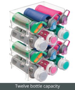 mDesign Plastic Free-Standing Stackable 3 Bottle Storage Holder Rack - Water, Wine, and Drink Organizer Shelf for Kitchen Countertop, Cabinet, Pantry, Fridge, Freezer, 4 Pack - Clear Pack of 4 30 71GkeWNSRL