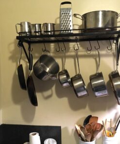 30" Wall mounted pots and pans rack. Pot holders wall shelves with 12 hooks. Kitchen shelves wall mounted with wall hooks. Kitchen storage pot holder pot rack. Pot pan organizer. Pot Pan rack. 42 71GlGYqhx9L