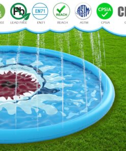 Jasonwell Splash Pad Sprinkler/ Play Mat for Kids, Outdoor Water Toys Inflatable for Baby Toddler Boys Girls Children Age 18+ Months ,Outside Backyard Dog Pool Shark 68" 18 71GmUphGf6L
