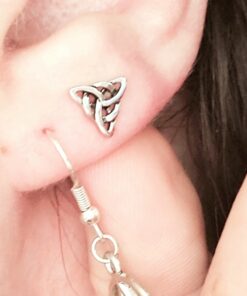 Rhodium Plated Sterling Silver Womens Irish Celtic Triquetra Triangle Stud Earrings - 0.27in 25 71GpNVJuWrL