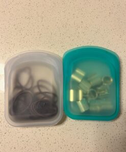 Stasher Reusable Silicone Storage Bag, Food Storage Container, Microwave and Dishwasher Safe, Leak-free, Pocket 2-Pack, Clear + Aqua 2 Pack 38 71GplqeQWCL