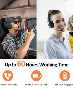LEVN Bluetooth Headset with Microphone, Trucker Bluetooth Headset with AI Noise Cancelling & Mute Button, Wireless On-Ear Headphones 60 Hrs Working Time, for Trucker Home Office Remote Work Zoom LE-HS012 25 71Gsu3fsz L