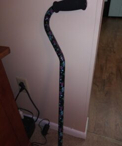 NOVA Designer Walking Cane with Offset Handle, Lightweight Adjustable Walking Stick with Carrying Strap Black with Pink and Blue Flowers Design 9 71GsuVHyLcL