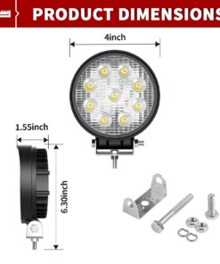 Alternative view of LEDKINGDOMUS LED Light Bar 27W 4inch LED Light Pods Flood Round Work Light Off Road Light LED Fog Driving Light Truck Light Boat Light for Truck Pickup SUV ATV UTV 2