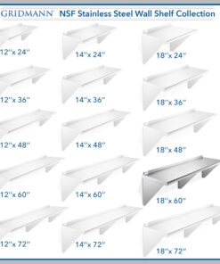 GRIDMANN 18" x 60" Stainless Steel Wall Mount Shelf with Backsplash, Commercial Grade - NSF Certified 18 Gauge Shelving for Restaurant, Kitchen, Utility Room, Garage 18" x 60" 15 71Gvr8P6H3L