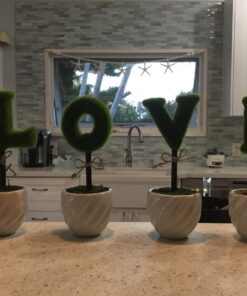 MyGift Set of 4 Decorative Artificial Sculpted Topiary Hedge Planter with Lettering That Spell Love in White Ceramic Pots 32 71GwiKqo3L