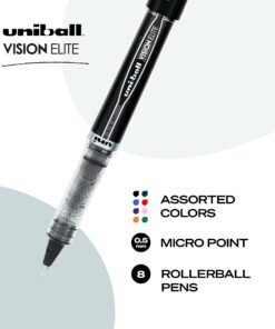 Uniball Vision Elite Rollerball Pens, Assorted Pens Pack of 8, Micro Pens with 0.5mm Ink, Ink Black Pen, Pens Fine Point Smooth Writing Pens, Bulk Pens, and Office Supplies 12 71Gx0D2UToL
