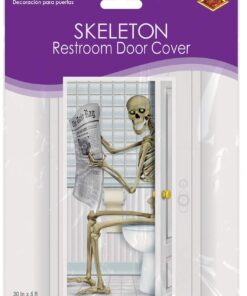Alternative view of Beistle Skeleton Restroom Door Cover, 5’ x 30” – Spooky Halloween Party Decor - Bone Chilling Design – Easily Display – Plastic for Indoor & Outdoor Use – Creepy Bathroom Accessory