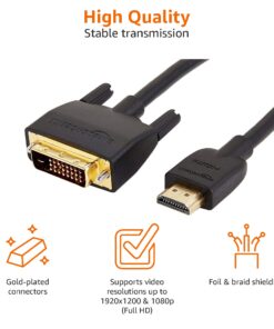 Amazon Basics HDMI A to DVI Adapter Cable, Bi-Directional 1080p, Gold Plated, Black, 10 Feet, 1-Pack 10 ft 25 71GyeujGrZL