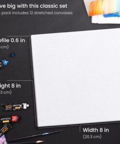 Arteza Paint Canvases for Painting, Pack of 12, 8 x 8 Inches, Square White Stretched Canvas Bulk, 100% Cotton, 8 oz Gesso-Primed, Art Supplies for Adults and Teens, Acrylic Pouring and Oil Painting White - Classic 8 x 8 (Pack of 12) 11 71GylAvyizL