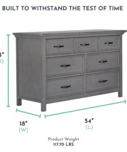 Evolur Belmar Double Dresser in Rustic Grey, Comes Assembled, Included Anti-Tip Kit, Seven Spacious Drawers, Dresser For Nursery, Bedroom, Wooden Nursery Furniture 33 x 18 x 54 inches 14 71GzSzjtvgL