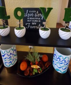 MyGift Set of 4 Decorative Artificial Sculpted Topiary Hedge Planter with Lettering That Spell Love in White Ceramic Pots 26 71H rGQCL