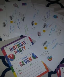 Papery Pop 7th Birthday Party Invitations with Envelopes (15 Count) - 7 Year Old Kids Birthday Invitations for Boys or Girls - Rainbow 16 71H0pED1b L