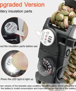 NVioAsport 20 in 1 Survival Paracord Bracelet Adjustable Gear Kit with SOS LED Light, Fire Starter, Bigger Compass, Survival Whistle, Perfect for Camping, Hiking, Fishing Army Green Camo 1PC 12 71H0yQA5ojL
