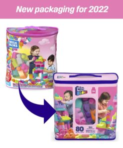MEGA BLOKS Fisher-Price Toddler Block Toys, Big Building Bag with 80 Pieces and Storage Bag, Pink, Gift Ideas for Kids Age 1+ Years Pink Bag 25 71H3yRA6ciL
