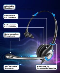 Wantek Corded Telephone Headset Mono w/Noise Canceling Mic for Avaya Aastra Allworx Adtran Alcatel Lucent AltiGen Comdial Digium Gigaset InterTel Mitel Plantronics MiVoice Landline Deskphones(F600S1) Monaural F600S1 15 71H4JpQ1CaL