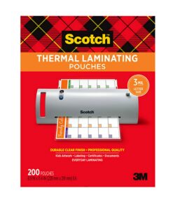 Scotch Thermal Laminating Pouches, 200 Count, 3 mil., Laminate Homemade Ornaments, Christmas Banners and Gift Tags, Holiday Supplies, Fits Letter Sized Paper (8.9 in. × 11.4 in.)