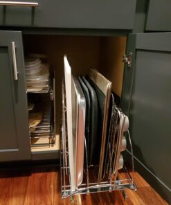 LYNK PROFESSIONAL® Slide Out Cutting Board, Cookie Sheet, and Baking Pan Organizer - Lifetime Limited Warranty - Pull Out Kitchen Cabinet Organizer - 10 inch wide x 21 inch deep - Chrome 35 71H57gDvL