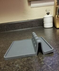 Silicone Spoon Rest for Stove Top with Drip Pad (Two Pack) - Heat Resistant, BPA Free Utensil Rest & Spoon Holder for Kitchen Counter - Grill Utensil Holder for Spatulas, Tongs, Ladles - Grey Medium - 2 Packs Gray 42 71H7oGznPPL