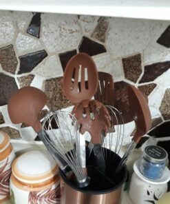 Culinary Couture 6-Piece Stainless Steel & Silicone Kitchen Utensils Set, Silicone Cooking Utensils, Heat Resistant Kitchen Cooking Utensils Set, Includes a Bonus Recipe E-Book, Brown 6 Piece - Large 20 71H86N6O8UL 1