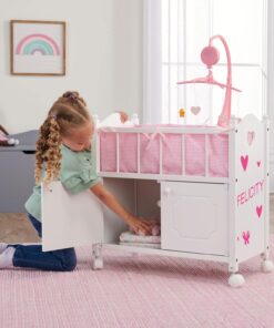 Badger Basket Toy Doll Bed with Storage Cabinet, Gingham Bedding, and Personalization Kit for 22 inch Dolls - White/Pink 33 71HA7BijAvL