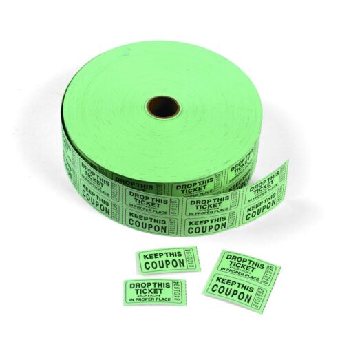 Fun Express Green Coupon Double Roll Tickets (2000 Tickets) Carnival and Raffle Supplies, Silent Auction and Drink Tickets