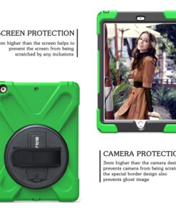 BRAECN iPad Air 1st Generation Case,Heavy Duty Full-Body Rugged Protective iPad Air 9.7 Case with 360 Degree Swivel Kickstand/Hand Strap/Adjustable Shoulder Strap for ipad air Protective case-Green Green 15 71HD TDI0OL