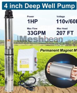 iMeshbean® Deep Well Submersible Pump with External Control Box, 1 HP, 115V, 60 Hz, 33 GPM, 207' Head,100' Power Cord Stainless Steel, 4",Long Life M#010 USA Well Pump 10 71HG04uD0PL