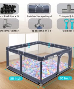 Tmsene Baby Playpen, Playard for Babies and Toddlers, Sturdy Safety Baby Fence with Breathable Mesh and Zipper Gates, Indoor & Outdoor Play Pens for Kids Activity Center (Grey) Grey 28 71HHFTzE7jL