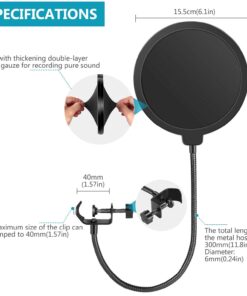 Neewer Professional Microphone Pop Filter Shield Compatible with Blue Yeti and Any Other Microphone, Dual Layered Wind Pop Screen With A Flexible 360 Degree Gooseneck Clip Stabilizing Arm Standard Packaging 28 71HHmCOljAL