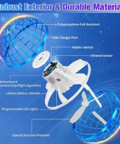 KERNFY 2023 Flying Orb Ball Toys, Hover Ball Toys Flying Mini Spinner Drone Hand Controlled Mini Drone Globe Shape Spinning Safe for Kids Adults (Blue) Blue 9 71HKc6A6oL