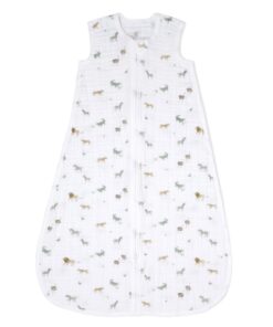 aden + anais Baby Sleeping Bag, 100% Organic Cotton Muslin, Wearable Swaddle Blanket for Girls & Boys, Breathable & Lightweight, TOG Rating 1.0, Safari Dreams, 0-6 Months 0-6 Month