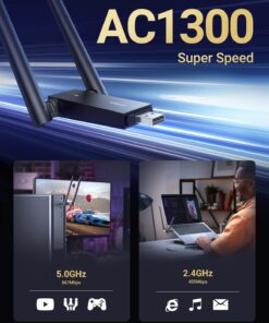 Alternative view of UGREEN USB WiFi Adapter, WiFi Adapter with AC1300 5dBi High Gain Dual Antennas, 5G/2.4G Dual Band, 164ft Wide Range, USB 3.0 WiFi Adapter for Desktop PC Laptop, Support Windows 11/10/8.1/8/7