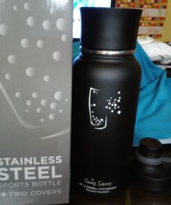 Swig Savvy Sports Water Bottle, Vacuum Insulated Stainless steel, Double Wall, Wide Mouth 2 Leakproof Lid, Travel Thermos - 30oz Black 22 71HOl2fnCwL