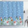 Ambesonne Christmas Shower Curtain, Snowman Party Themed Cartoon Composition Winter Season Elements Trees Snowflakes, Cloth Fabric Bathroom Decor Set with Hooks, 69" W x 70" L, Seafoam Blue 36 71HOo dUw1L