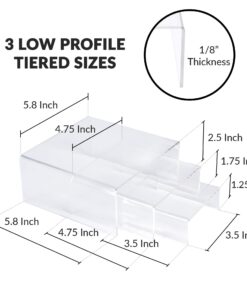 SimbaLux Acrylic Display Risers Clear Stand Set of 3 Medium Low Profile Tiered for Showcasing Food, Cupcake, Dessert, Candy, Jewelry, Figurines, Photos, Retail & Home Decoration, Durable & Steady 15 71HQC3uHgRL