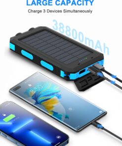 ERRBBIC Solar Power Bank Portable Charger 38800mah Waterproof Battery Backup Charger Solar Panel Charger with Dual LED Flashlights and Compass for All CellPhones, Tablets, and Electronic Devices Blue 1 Count (Pack of 1) 20 71HRGncapL 1