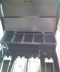 Jssmst Large Locking Cash Box with Money Tray, Lock Box with Security Cable Metal Money Box with Key Lock, Black, CB02304XL Black Key Lock 43 71HRu3t3taL