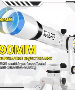 Telescope 90mm Aperture 900mm - Vertisteel AZ Mount Base, High Precision Adjustment, Magnification 45-450x, Wireless Remote, Phone Adapter - Ideal for Astronomy Enthusiasts and Beginners (White) White-90900 9 71HS4R2L0IL