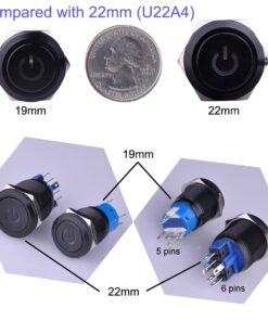 Ulincos Latching Pushbutton Switch U19C1 1NO1NC SPDT ON/Off Black Metal Shell with Blue LED Suitable for 19mm 3/4" Mounting Hole (Blue) Blue LED with Black 25 71HU3ryiRcL