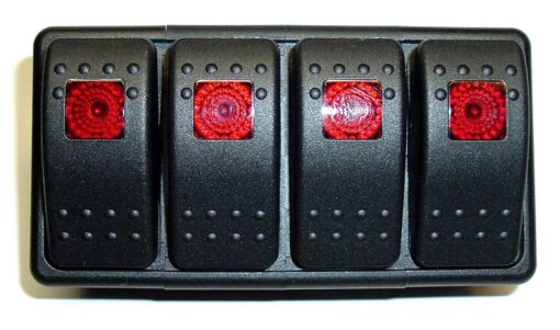 Fastronix Lighted (4) Weatherproof Rocker Switch Panel Auto/Marine (Red) Red