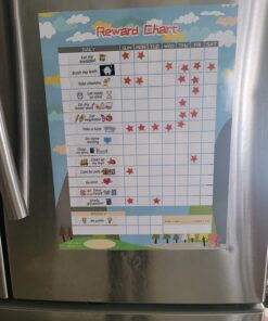 Magnetic Chore Chart for Kid at Home, Bahavior Chart for Kid at Home, Reward Chart for Kids Behavior. Each Set Includes 30 tasks, 104 Stars, and one 11“ x 14.5" Magnetic Chart- Blue 1 Pack Blue 24 71HVsqrrChL